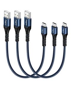 Fasgear - Cable corto USB C (3 unidades, carga rápida, tipo C a USB A, cable de carga rápida, compatible con Samsung Galaxy S21 Ultra/S24/Note 10/S9/S8, Huawei y Android, color azul