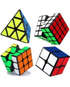 Makuba Juego de Cubos Mágicos Rompecabezas Profesional - 4 Piezas Cubos de Rompecabezas, Cubo para la Solución, Regalo para Niños, Adolescentes y Adultos (Pegatina Negro)