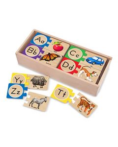 Melissa & Doug Rompecabezas de Letras del Alfabeto de Autocorrección, Juguetes de Desarrollo, Caja de Madera para Almacenamiento, Imágenes Detalladas (52 Piezas)