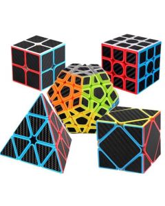 PEYMIDNY Paquete de Cubo de Velocidad Set Velocidad, Kit de Cubo de Velocidad de 2 x 2, 3 x 3, 4 x 4 para la Solución de Problemas Juguetes Descompresión (Fibra de Carbono 5pcs)