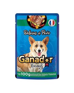 Ganador Recetas Delicias de Pavo para Perros Adultos de Todas Las Razas, Azul, Paquete con 22 Piezas de 100 g c/u