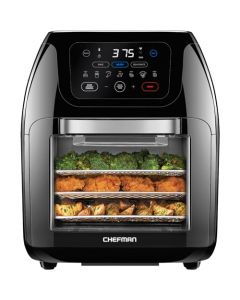 Chefman - Freidora digital multifuncional + asador, deshidratador, horno de convección, 17 preselecciones en pantalla táctil para freír, asar, deshidratar y hornear accesorios incluidos, L 10L, negro