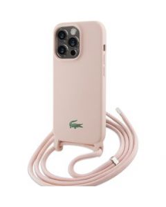 Funda Protector Lacoste Con Cordón Silicón Para iPhone 15 Pro-Rosa