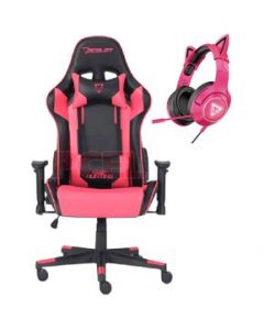 Silla Gamer Ocelot Rosa c Negro + Audífonos Gamer Iluminación RGB