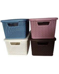 Canasta Rattan Chica Organizador Con Tapa Colores - ROSA