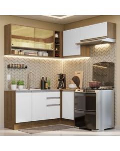 Cocina Integral Esquinera 349cm Marrón/Blanco Glamy Madesa 06 - Marron/Blanco