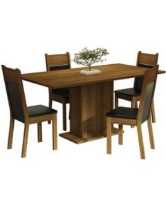 Juego de Comedor Mesa con Tablero de Madera 4 Sillas Elisa Madesa - Marrón/Negro