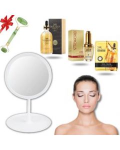 Goldzan Kit  Espejo de Maquillaje LED  Regalo Rodillo