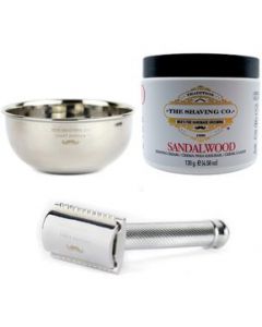 The Shaving Co Kit Crema De Afeitar Sandalo Razor Metal Bowl - 1