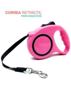 Correa Retractil 5m Automatica Mascota Mediana Chica Perro - rosa