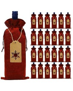 24 Piezas Bolsas de Regalo de Vino, Bolsa de Vino de Arpillera, Undas Reutilizables para Botellas de Vino para Navidad, con Etiquetas y Cuerdas, Bolsas de Regalo para Botellas de Vino con Cordón