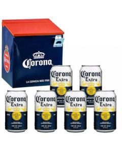 Hielera Metálica Con Destapador + 6 Latas De Cerveza Corona