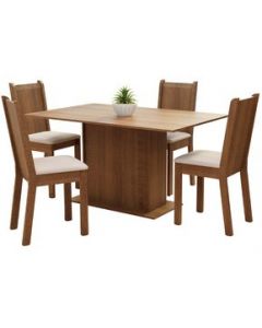 Juego de Comedor Madesa Luana con 4 Sillas Armable - Marrón/Beige