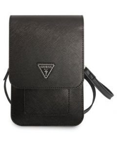 Bolso Cartera Guess Modelo Saffiano Logo Triángulo Para Celular-Negro