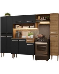 Cocina Integral Madesa Emilly Hit 261 cm - Marron/Negro