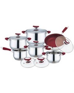 Bateria Cocina 12 Pz Omania Roja Acero Inox Induccion Fraciel