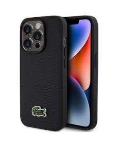 Funda Lacoste Magsafe Piqué Logo Bordado PU Para iPhone 15 Pro-Negro