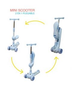 Mini Scooter 2 en 1 Plegable con Asiento Musica Luz y FrenoAZUL