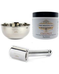 The Shaving Co Kit Crema De Afeitar Coco, Razor Metal, Bowl - 1