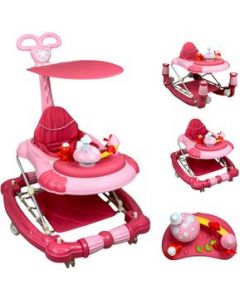 Andadera para Bebe Caminadora Plegable 3en1 Juguetero Musical Mecedora Hongo - Rosa