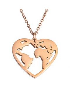 LuckyLy &ndash; Collares de Mujer Corazón Mundo, Baño de Oro Rosa 18k