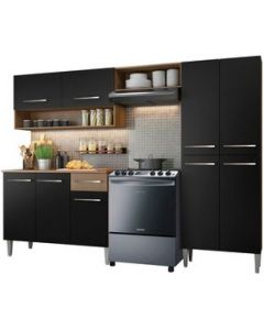 Cocina Integral Emilly Pop 229 cm - Marrón/Negro