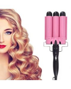 Rizadora Plancha Tenaza Cerámica Cabello 3 Barrel Rizos 25mm - Rosa