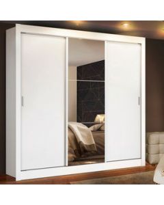 Closet Doble Madesa Monaco 3 Puertas Corredizas Con 1 Espejo - Blanco Armable - Blanco