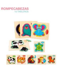 Set de 10 Rompecabezas Didacticos Educativos De Madera Animales