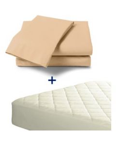 Paquete Sábana Algodón Percale Beige + Protector Acolchonado Hueso - King Size