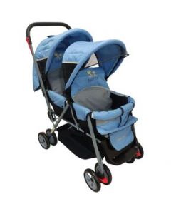 Carriola Doble para Bebe y Niño Gemelar Plegable 8 llantas - Azul