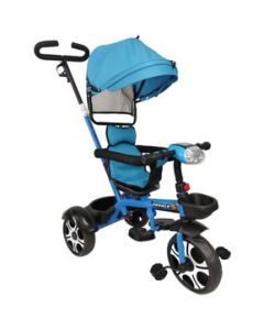 Triciclo Evolutivo para Niños Asiento Giratorio 360 Luz Capota Azul - Azul