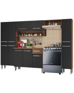 Cocina Integral Madesa Emilly Hit 01 Cocina Completa 261cm - Marrón/Negro - Marrón/Negro