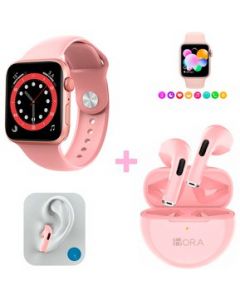 Smartwatch Reloj Inteligente Mas Audifonos Inalámbricos In-ear Rosa