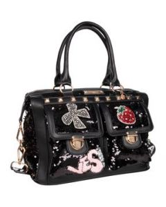 Bolsa Boston Nicole Lee de lentejuelas con parches - Negro - UNITALLA