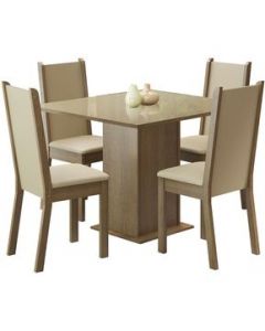 Juego de Comedor Moscou Plus Madesa Mesa con Superficie de Vidrio y 4 Sillas - Marrón Beige