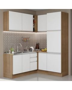 Cocina Integral Esquinera 329cm Marrón/Blanco Glamy Madesa 01 - Marron/Blanco