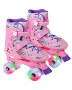 Patines De 4 Ruedas Ajustable Led 22- 24 Cm Talla M Rosa