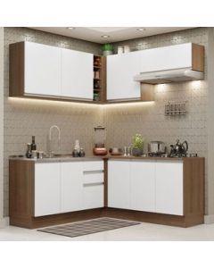 Cocina Integral Esquinera 349cm Marrón/Blanco Glamy Madesa 03 - Marron/Blanco