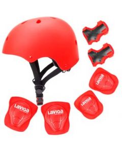 Casco de Protección Juvenil Con Rodilleras y Coderas - Rojo