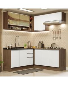 Cocina Integral Esquinera 349cm Marrón/Blanco Glamy Madesa 02 - Marron/Blanco