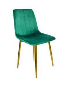 Silla Eames Terciopelo Tapizada Recta Minimalista Vintage Pata Dorada Verde