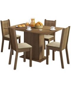 Juego de Comedor Madesa Lexy Mesa con Tablero de Madera y 4 Sillas - Marron/Beige