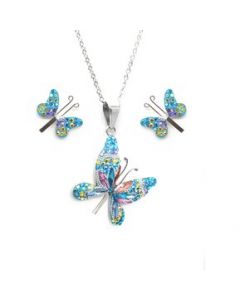 Joyería ZVEZDA, Juego collar y aretes Mariposa Azul plata .925