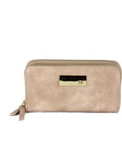 Cartera Cloe Cierre Doble de Gamuza color Nude para Mujer - GRANDE