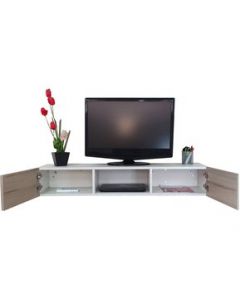 RepisaMueble Escritorio Flotante Con Puertas Para Tv Minimalista - WENGUE/ ENCINO POLAR