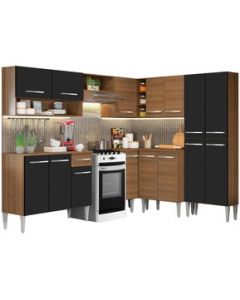 Cocina Esquinera Completa Madesa Emilly Ice 417cm- Marrón/Negro 01 - Marrón/Negro