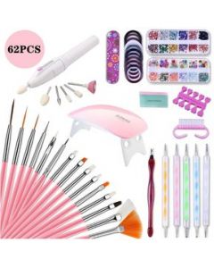 Kit Gelish Uñas Gel Basico Lampara Uv, Nail Drill 62 Piezas