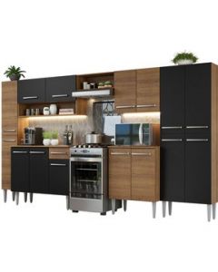 Cocina Integral Madesa Emilly 02 Cocina Completa 325cm - Marrón/Negro - Marrón/Negro