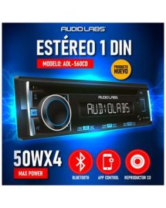 Estéreo Audio Labs ADL-560CD 1 Din, 50wx4, BT, App Control, Rep de Cd.